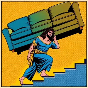 A lanky brown Colombian man with hair like Jesus carries a huge...