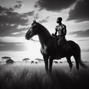 Muscular Country boy shirtless riding a beautiful black stallion...