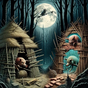 Picture the three little pigs, no longer innocent architects of...