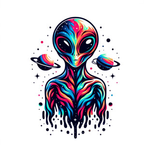 Colored alien transparent graphic, no background, cosmic alien g...