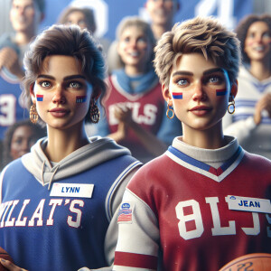 Create an image of two women accompanying the Kentucky Wildcats....