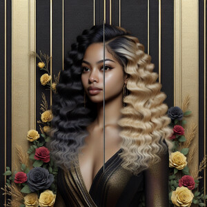 Create a vertical 3-D portrait of a light-skinned African-Americ...