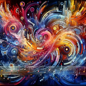 Create a digital illustration in an abstract, dynamic style that...