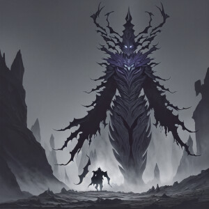 Imagine a setting steeped in the dark fantasy aesthetic of the 1...