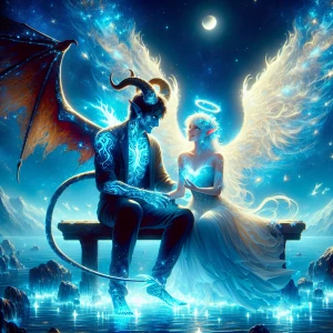 high resolution glossy art image Demon  and his blue eyed angel...
