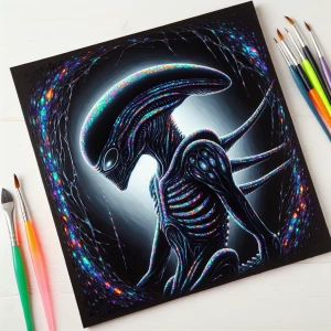 In the dimly lit corner of the painting, a cryptic bioluminescen...