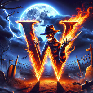 Create the letter W the W is on fire but has Freddy Kruger poppi...