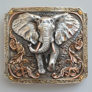 Sterling Silver trophy buckle with a polished 14k rose gold bord...