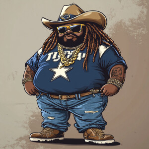 Create a funny cartoon like overweight African American male wit...