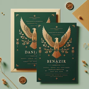Свадьба приглашение Данияр Беназир в стиле фон зеленый и беркут...