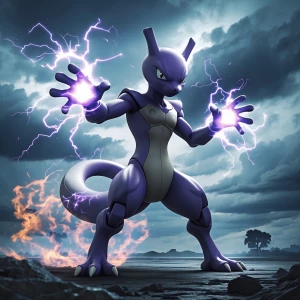 Create an image of Mewtwo, the genetically engineered psychic-ty...