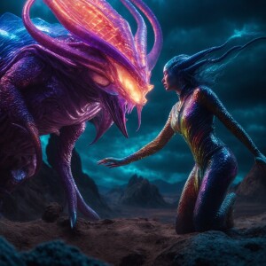 A repulsive alien queen with slimy, tentacle-like appendages, co...