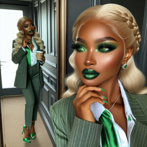 Picture a stunning LIGHT SKIN African-American woman with captiv...