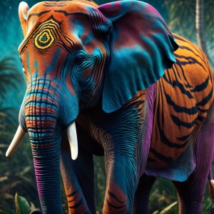 Create a highly detailed, photorealistic 3D model of an elephant...