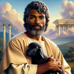 Oil painting of an African-American man resembling Jesus Christ,...