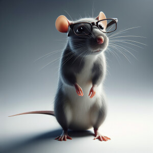 Create a lifelike image of a rat wearing glasses and standing on...
