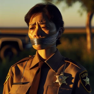 A sad deputy sheriff unable to speak because her mouth is wired...