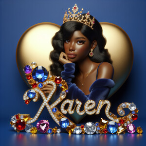 VCraft a 3-D image showcasing the name 'KAREN' in a luxurious go...