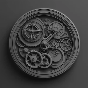 Design a grayscale 3D bas-relief of the inner gears of a watch,...