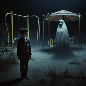 Night. An abandoned playground. There's a boy standing there. In...