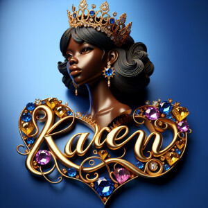 Craft a 3-D image showcasing the name 'KAREN' in a luxurious gol...