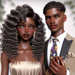 3D image of a beautiful African American young woman with long h...