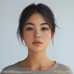 "A 21-year-old Japanese-Californian woman with a clean face, loo...