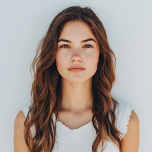 Portrait of a 23-year-old American woman from Poway, CA, with a...