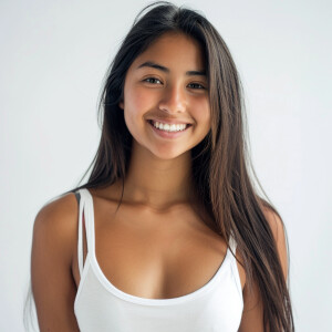 A cute woman

Smiling 

Clothes: white tank top

Looks Clean & M...
