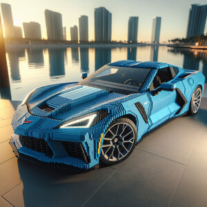 2024 blue corvette, sitting by the water