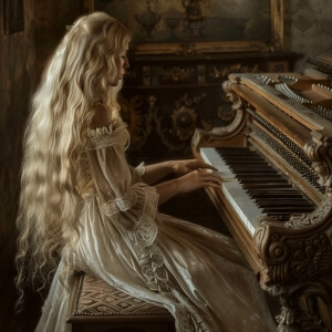 In the 1700s, a blonde woman with long flowing hair wearing a wh...