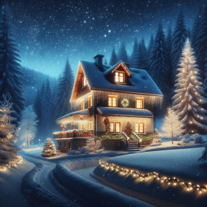 Winter, Christmas, Snow,house,night,light,4k,hyper detail,resolu...