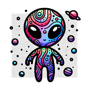 Colored alien transparent graphic, no background, cosmic alien g...