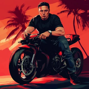 Elon Musk,Sitting on a motorcycle showing his Rolex watch, GTA s...