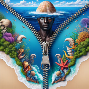 A realistic image featuring a zipper illusion. The zipper, with...
