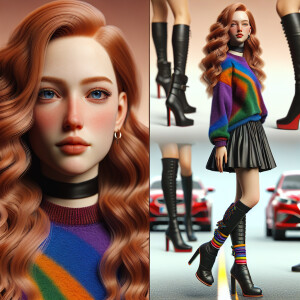 Photorealistic image.long Ginger haired, fair skinned,  female,...