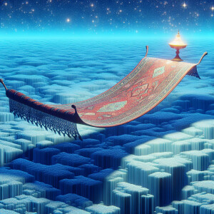 Magic carpet without lamp in  blue sky
