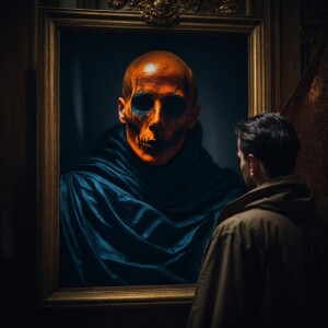 As an unsuspecting man looks beneath a cloth, draped over the cu...