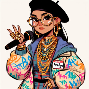 Draw Asian girl with glasses as a rapper. Her name is Arailym