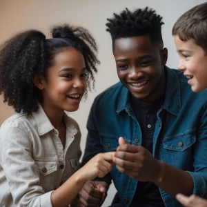 "An African American girl and an African American guy are humoro...