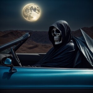 A Grim Reaper convertible with a detailed Grim Reaper face as th...