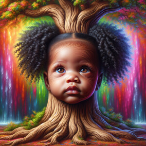 Create a hyper-realistic 3-D oil painting of a tree with a fulle...