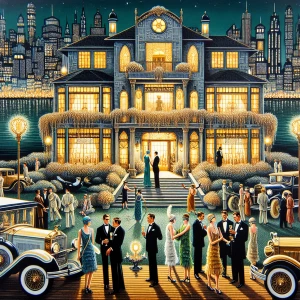 Create an image that captures the essence of "The Great Gatsby,"...