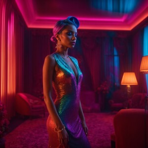 A woman exuding extreme attractiveness in seductive attire, situ...