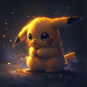 In a soft, dimly lit background, a vulnerable **Chibi Pikachu**...