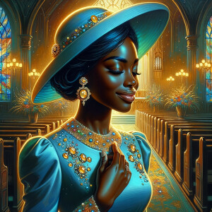 A spiritually enriching illustration portrays an African America...