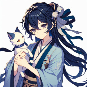 Hot anime woman with dark blue hair and dark brown eyes. She wea...