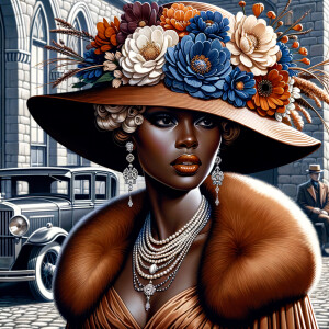 "Depict a graceful African-American woman embodying the sophisti...