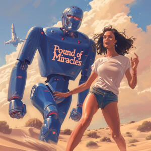 A gorgeous 23-year-old brunette woman is running away from a blu...