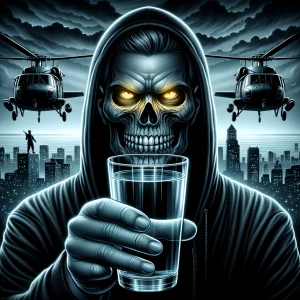 A detailed illustration of an evil skull-faced man with glowing...